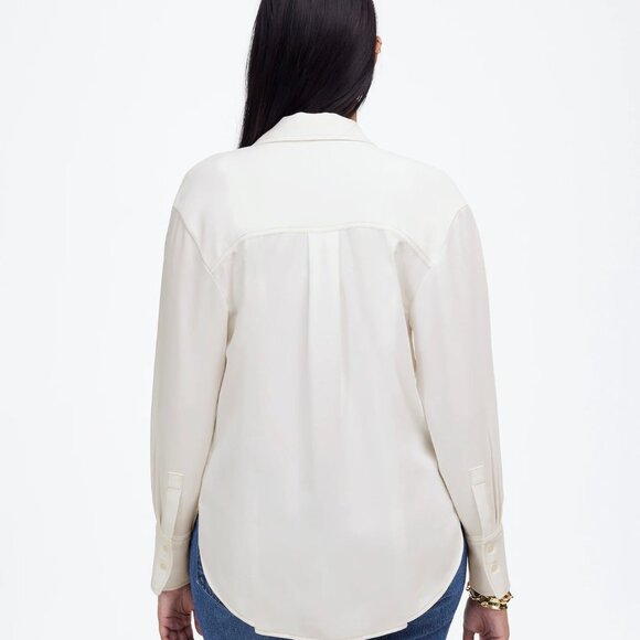 Madewell Contrast-Stitch Popover Shirt Women Small Winter White Crepe Blouse NWD - Picture 9 of 16